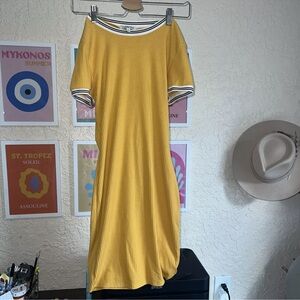 Street Yellow Pop Bodycon Sexy  Lined T-shirt Dress S Ribbed Sporty mustard